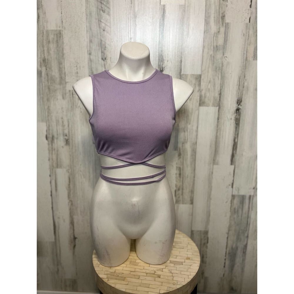 SHEIN Lavender Purple Ribbed Wrap Around Tie Waist Crop Tank Top Womens Medium